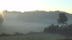 Sunrise scenery of Satoyama with morning mist-3